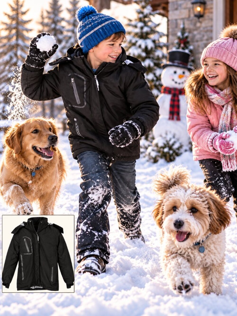 NWT Boys Size 8 Black Hooded Winter Coat Warm Fleece Lined Zip-Up Jacket